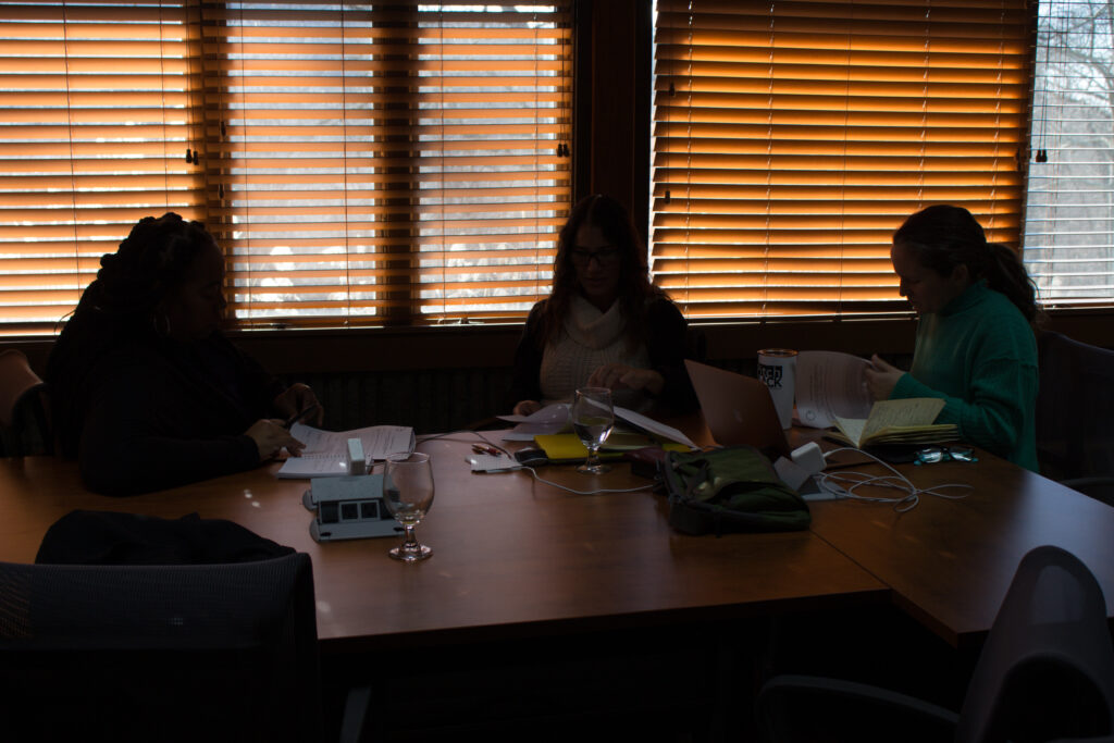 Mentor Angela Tucker sits with her 360 Incubator+ fellows Soraya Selene and Cat Deakins.