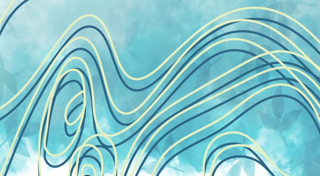 aqua illustration with green squiggly lines