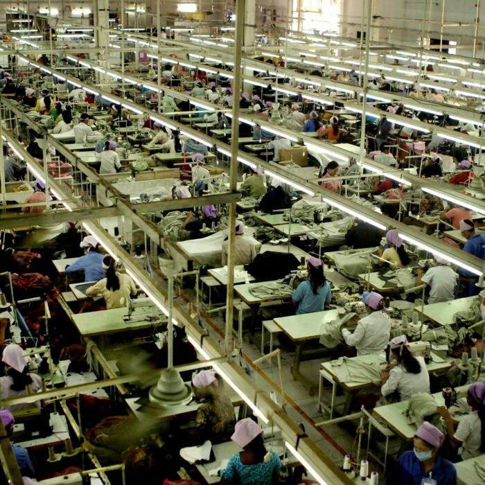 overhead view of se asian garment factory