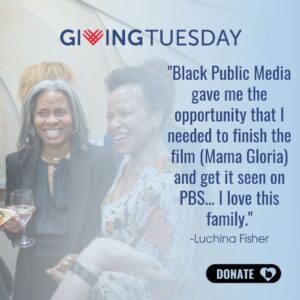 graphic with two black women in the background and words about giving tuesday in the foreground